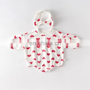 Lovely Infatns Clothes Fleece Full Sleeve Peach Heat Printed Baby Girls Hoodie Romper thumbnail-3