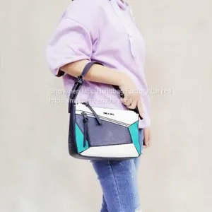 Two Straps Female Unique Contrast Front Hidden Compartment Over Shoulder Wholesale PU PVC Bag Handbags for Women thumbnail-3