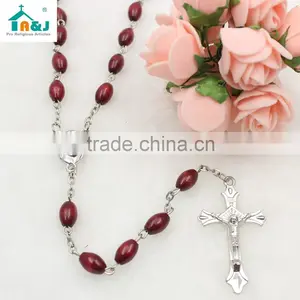 Dark Brown Oval Wooden Bead Jesus Rosary thumbnail-4