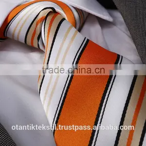 Orange White Striped ,Silk Tie, Necktie, Neck Tie, Corbata, Gravate, Krawatte, Cravatta, Fashion Tie thumbnail-1