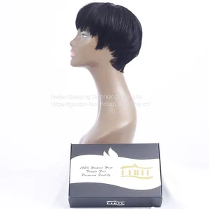 Short Straight Human Hair Wigs With Bangs thumbnail-1