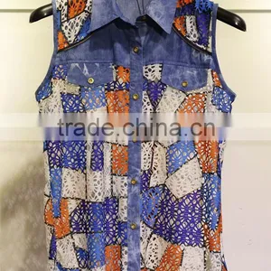 Hollowed-out Sleeveless Tops With Colorful Tetragonum for Women thumbnail-1