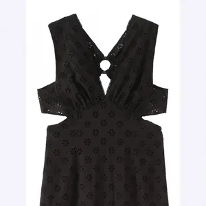 European and American Style Summer New Hollow Embroidery Hanging Neck Backless Dress thumbnail-3