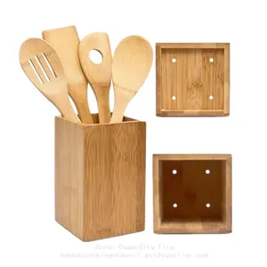 Eco Bamboo Utensil Set With Holder Wholesale Bamboo Wood Cooking Spoons Set thumbnail-3