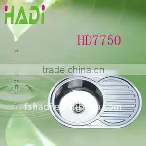 Round Single Bwol Stainless Steel Sink With Drain Board HD7750 thumbnail-2