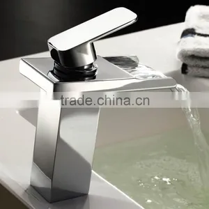 Contemporary Solid Brass Single Handle Led Widespread Waterfall Bathroom Sink Faucet Chrome Finish Single Hole One Handle Widesp thumbnail-5