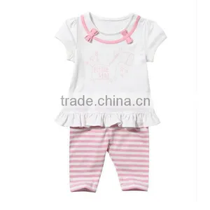 New Arrival Stripe Ruffles Kid Tshirt Sets Puff Sleeve Pink Girl Two Piece Outfits Cartoon Animal Baby Suit thumbnail-1