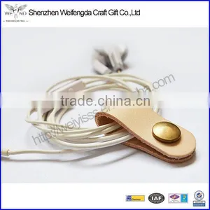 Handmade Brown Leather Cable Cord Winder Holder Tie for Earphone Cell Phone thumbnail-1