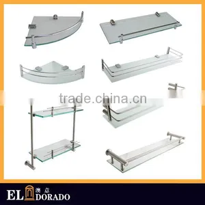 China Supplier Brass Heavy Duty Toilet Accessories Bathroom Shelf Single Tier Bathroom Glass Shelf thumbnail-1