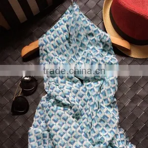 Blue Summer Scarf, Aztec Scarf, Print, Shawl Wrap,Oversize Pashmina Scarf,Geometric Scarf thumbnail-5