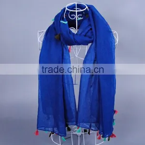 TOP Popular Plain Pure Color Women Scarf Voile Cotton Scarves 180*90 Pashmina thumbnail-5