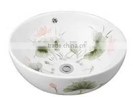 Fish and Flower Chinese Style Round Bowl With One Hole Ceramic Basin thumbnail-1