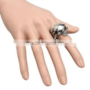 Stainless Steel Titanium Silver Men's Skull Men Cool Biker Punk Ring Retro thumbnail-4