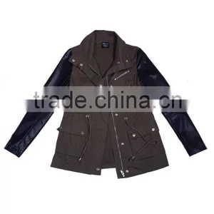 Fashion PU Sleeve Khaki Color Winter Parka Coats for Girls thumbnail-5