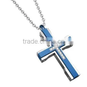 Blue 316L Stainless Steel Jesus Pendant Titanium Cross Pendant for Men thumbnail-3