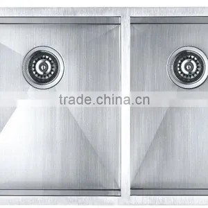 Two Bowls Stainless Steel Commerical Hand Made Kitchen Sink With Drainboard GR-606 thumbnail-4