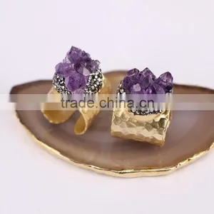Natural Amethyst Quartz Ring Paved Zircon Amethyst Stone Druzy Ring thumbnail-3