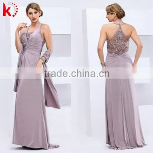 Elegant Halter See Through Backless Beaded Evening Dress Mother of the Bride Dress thumbnail-1