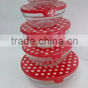 5 Pieces Red Spot Glass Bowl Set With Clear Lids thumbnail-1