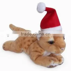 High Quality Factory Wholesale Realistic Christmas Plush Grovel Lion With Christmas Cap thumbnail-1