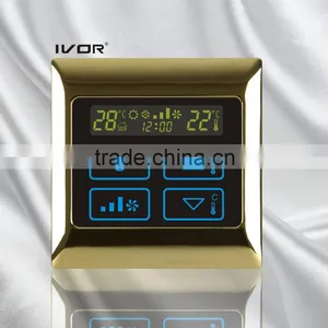 Good Quality IVOR Central Air-Conditioner Thermostat Digital AC Thermostat Switch SK-AC2000T Bright Gold Metal Frame thumbnail-1