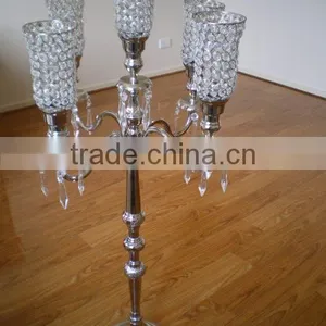 Wedding Crystal Silver Candelabra With Hanging thumbnail-1