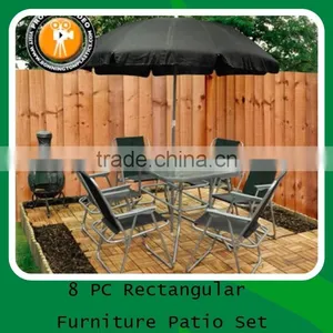 8 Piece Garden Rectangular Patio Furniture With 6 Folding Chairs & 1table & Parasol thumbnail-4