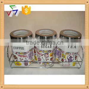 Kitchen Accessory Tea Sugar Coffee Ceramic Canisters thumbnail-1