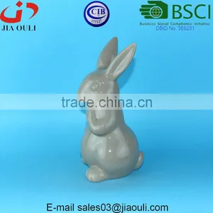 BSCI Audit Factory EASTER Rabbits Glazed Grey Ceramic Rabbit, Glazed Ceramic Animal Figurines thumbnail-2