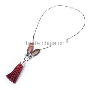 Wood Bead Chain Necklace Tassel Necklace Geometric Metal Beads Rings on Chain Necklace thumbnail-1