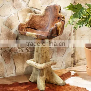 Bar Stool Swivel Root Teak Wood thumbnail-1