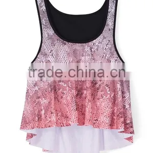 2016 Fashion Flowy Fabric Overlay Yoga Sport Bra HST8047 thumbnail-1