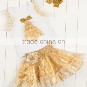 2016 Wholesale and Factory Price Golden Childhood Tutu Set With Golden Headband and Pleated the Flowers for Baby Gilrs thumbnail-3