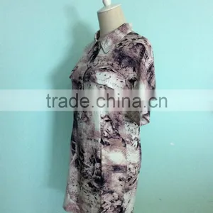China Factory Cheap Woven Garment Custom Longline Fashion Woman Short Sleeve Latest Blouse Design 2016 thumbnail-3