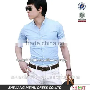 High Quality Newest Charming Design Casual Light Blue Short Sleeve Shirt for Men thumbnail-1