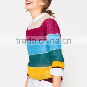 Hot Selling Rainbow Colorful Striped Pattern Cashmere Sweater Designs for Women thumbnail-3