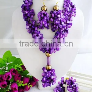 Hot Sell!!! Beautifiul Pure Handmade Purple Coral Jewelry Set With Necklace Earrings and Bracelet thumbnail-2