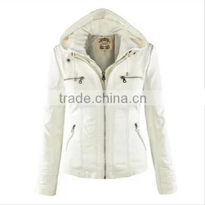 New Leather Suede Jacket Women Spring Autumn Zipper Jacket Tops Coat European Removable Hooded Short Outerwear thumbnail-1