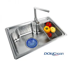 Guangdong Dongyuan Kitchenware 750×480×210mmmm POSCO SUS304 Stainless Steel Big Single Bowl Drop-in Drawn Kitchen Sink With Overflow(DY-576) thumbnail-1