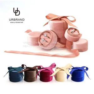 Custom Eco Friendly Jewelry Packaging Round Velvet Ring Box For Jewelry Business thumbnail-1