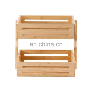 2-Tier Bamboo Fruit Basket Countertop Holder Tray Bread Vegetable Rack Stand Holder Wedding Wooden Fruit Basket Decoration thumbnail-5