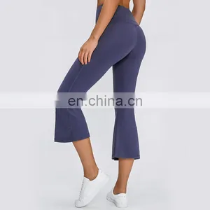 High Waisted Flared Fit Yoga 3/4 Capri Pants With Wide Legs For Fitness Gym Running Jogging Dance Sports thumbnail-4