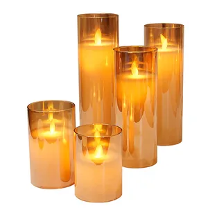 Holiday Swaying Flicking Flame Decorative Glass Battery Remote Control Christmas LED Candle Light Cylindrical Pillar Candles thumbnail-4