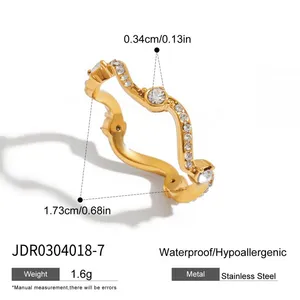 Stainless Steel Gold Plated Adjustable Zircon Open Ring Geometric Statement Ring for Women Jewelry thumbnail-3