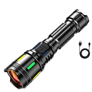 Wholesale 900LM High Brightness White Laser Flashlight Telescopic Zoom Rechargeable Torch With Dual-row Battery Indicator IP44 Waterproof thumbnail-1