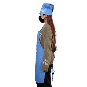 Canvas Apron Chef Hat Set Food Print Adjustable Neck Strap Kitchen Cooking Baking Wear thumbnail-3
