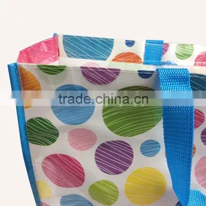 Colorful Round Dot Design Easy Clean Pvc Coated Cotton Shopping Bag thumbnail-5