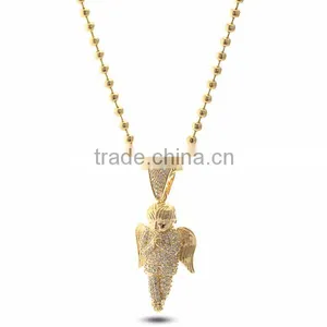 2015 Iced Out Hip Hop Jewelry Real 18k Gold Plated Bling cz Angle Necklace thumbnail-1