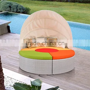 Muebles De Jardin Daybed Garden Rattan Lounge Bed Garden Polyrattan Round Daybed thumbnail-3