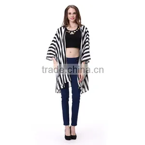 2016 Hot Sale New Fashion Black White Vertical Striped Women Top thumbnail-3